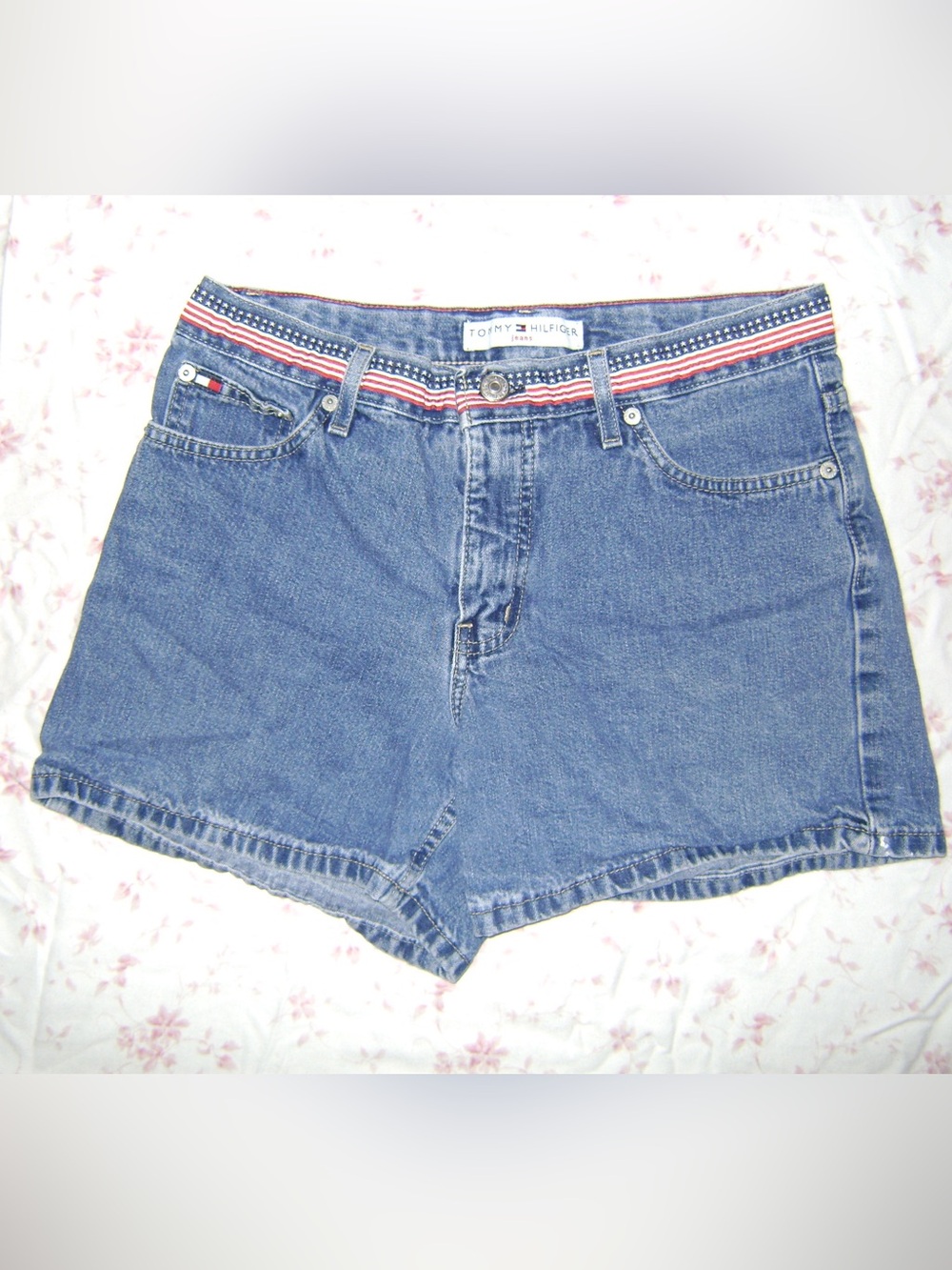 Tommy Hilfiger Vintage Denim Shorts with Americana Flag Waistband | Women's